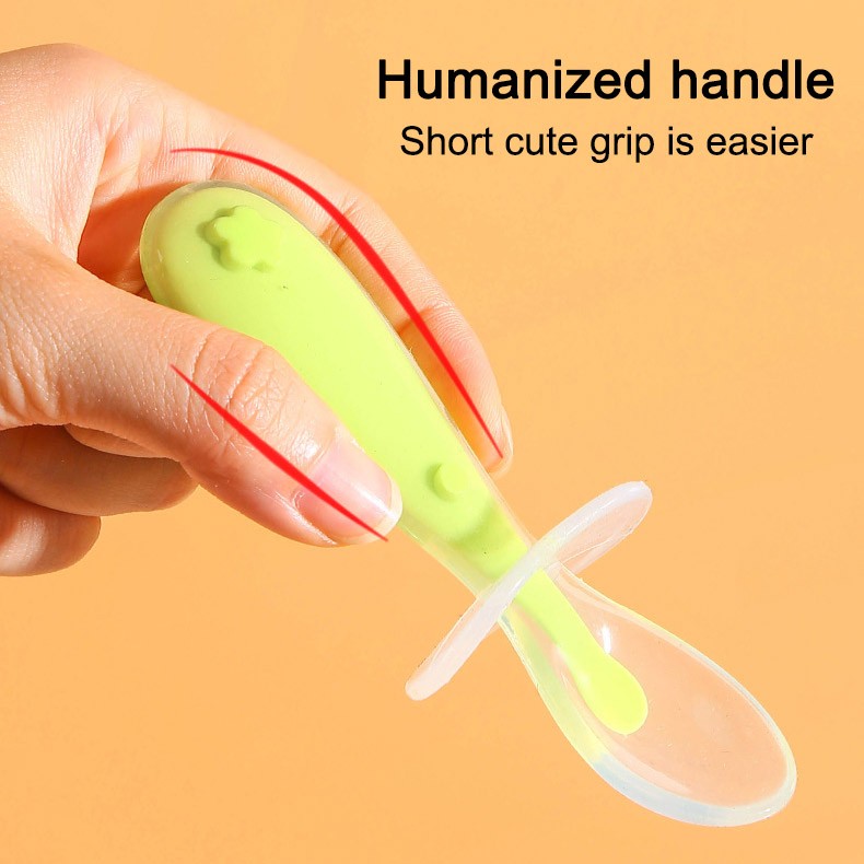 Children Training Spoon With Suction Cup Baby Cutlery Infant Feeding Liquid Silicone Non-slip Baby Spoon Utensils