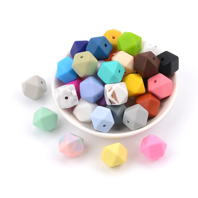 luvka 10pcs Silicone Beads Food Grade 14mm Hexagon Baby Teether Baby Teething Toy BPA Free Pendant Pacifier Pendant DIY