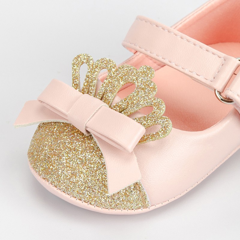 Baby Girls Shoes Pink Bling Crown Princess Shoes Anti-slip Flat Rubber Sole Newborn First Walkers Baby Girls Shoes