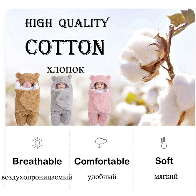 Soft Newborn Baby Wrap Blankets Baby Sleeping Bag Envelope for Newborns Sleeping Bag Cotton Thicken Cocoon for 0-9 Months Baby