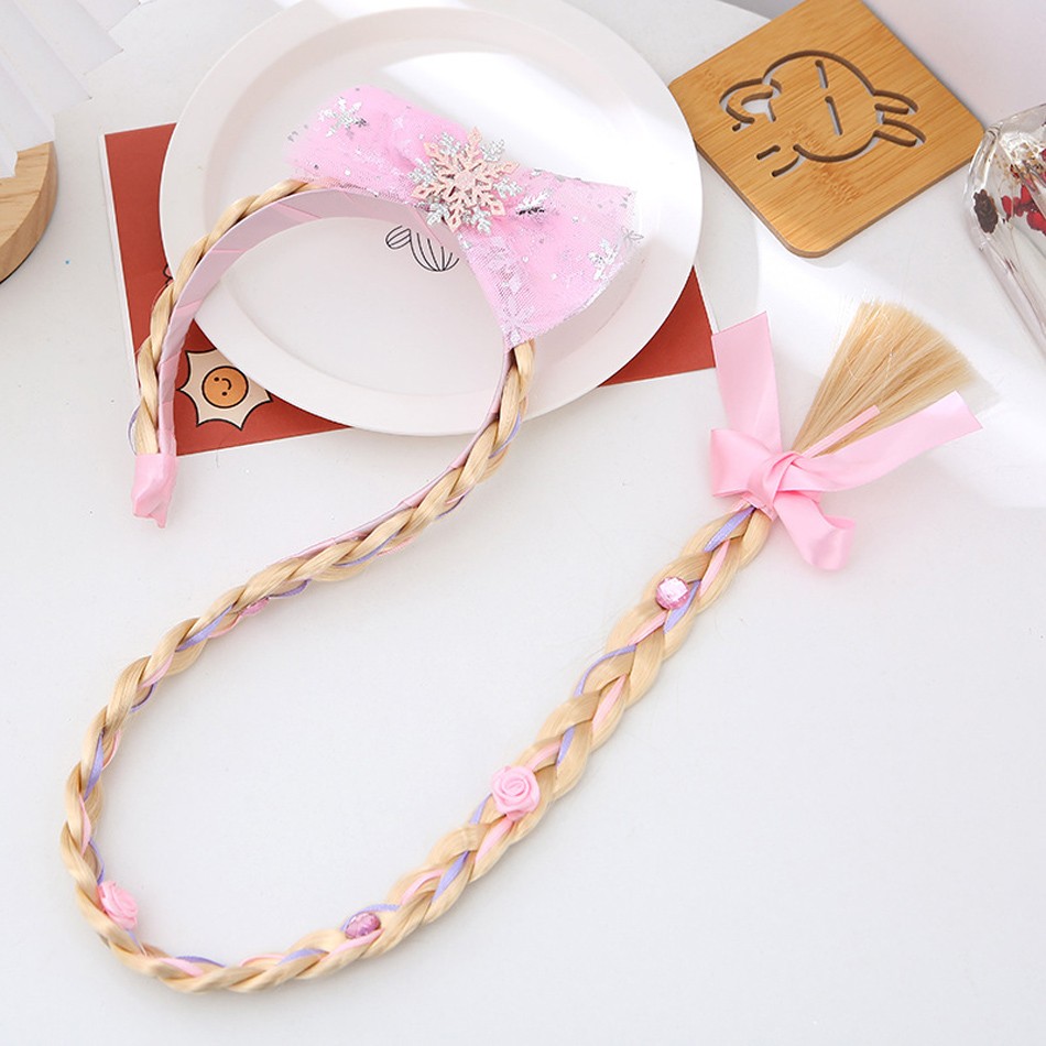 Little Girls Blonde Cosplay Weaving Princess Braid Tangled Rapunzel Headband Hair Elsa Accessories Girl Wig