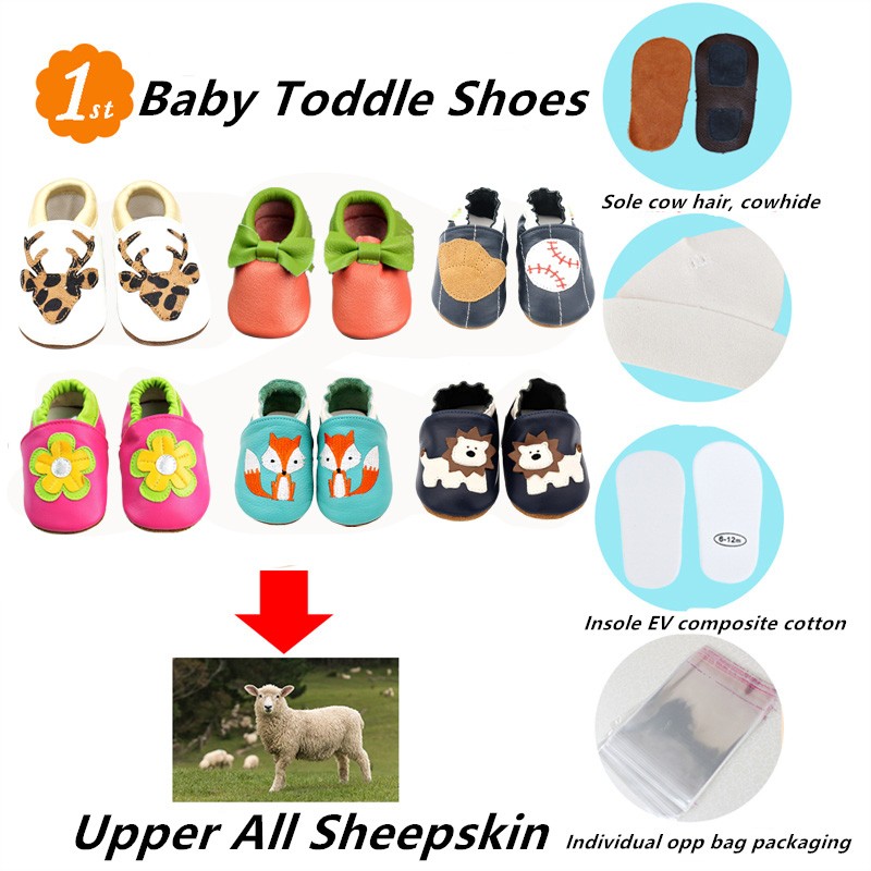 Unisex Infant Baby Shoes Toddler Toddler Baby Soft Soled Cowhide Bottom Skid-Proof Boys Girls Animal First Walkers 0-24 Month