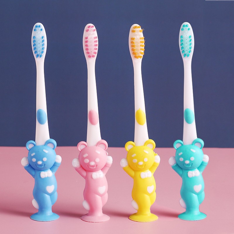 4psc/set Children's Toothbrush with Bamboo Charcoal Soft Hair Little Bear and Rabbit Cartoon Dental Care Manual Toothbrush