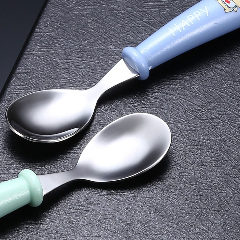 Baby Kids Cartoon Cute Spoon Fork Stainless Steel Tableware Training Learn Food Feeding Scoop Fork Utensils For Baby