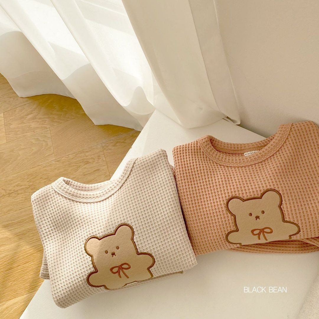 2022 New Children's Casual Clothes Set Boys Girls Bear Sweatshirt + Pants 2 Pieces Suit Solid Color Cotton Kids Baby Clothes