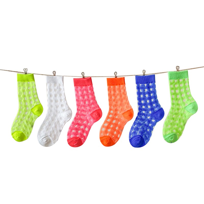 3 Pairs Kids Socks Summer Thin Solid Color Plaid Silk Socks Baby Cotton Breathable Mesh Socks for Boys Girls Three Colors New