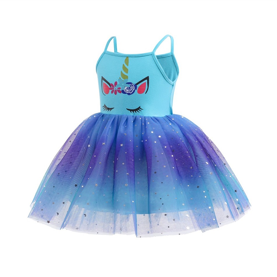 2022 Unicorn Girl Summer Dress Toddler Sleeveless Mesh Tutu Cartoon Clothes Birthday Party Beach Outfit With Wings Headband