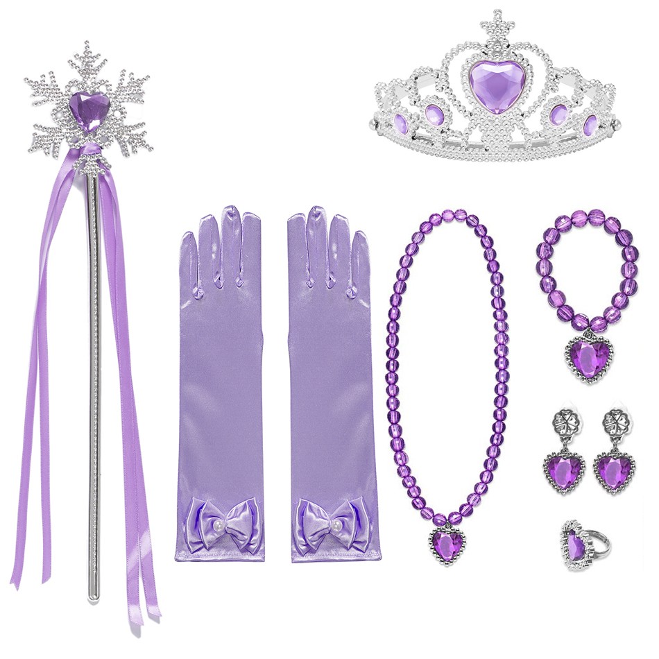 Frozen Cinderella Anna Princess Accessories Girls Fancy Dress Gloves Bowknot Wand Crown Bracelet Neacklace JYF