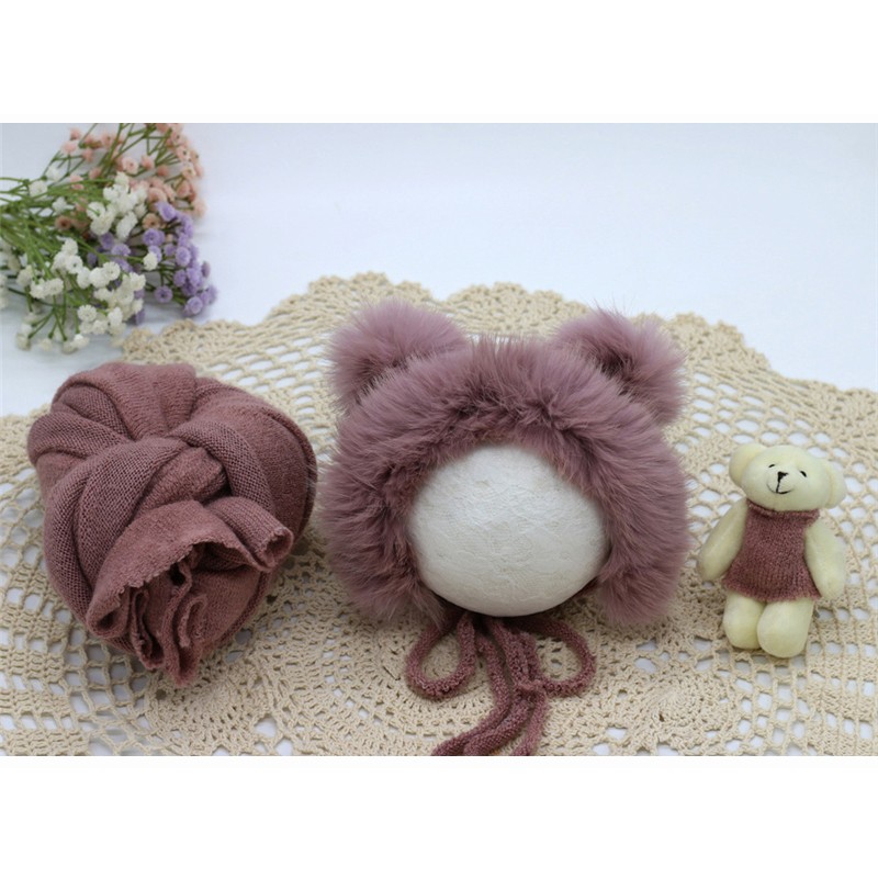 3pcs/set Newborn Infant Photography Wraps Knitted Baby Boys Girls Photo Props Faux Fur Hat Sturdy Stretch Blanket Bear Doll