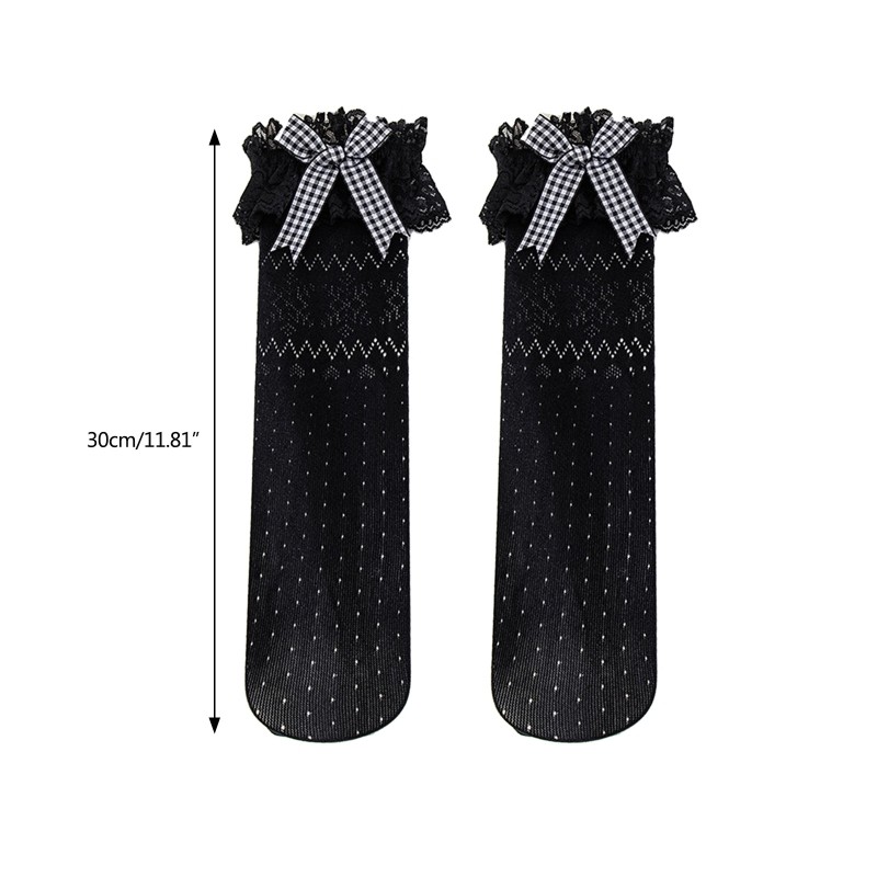 Baby Breathable Lolita Lace Socks Children Kids Bowknot Middle Tube Socks Spring Summer Autumn Warm Stocking Knee High