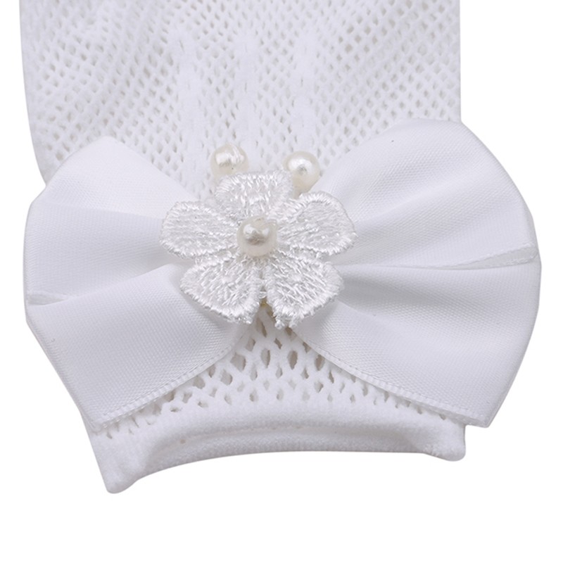 Exquisite White Lace Faux Pearl Fishnet Gloves Communion Flower for 4-15 Years Girls Kids Bride Party Accessories