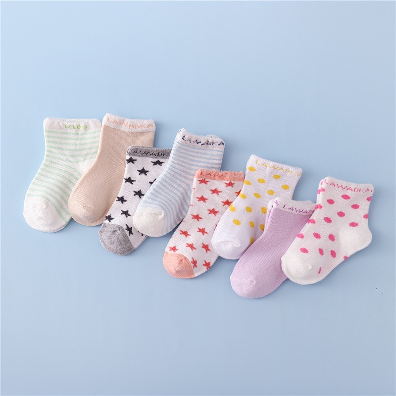 Laadka 5pairs/set Striped Cotton Newborn Baby Boys Girls Socks Cartoon Fashion Socks for Girls Boys Toddler Clothes Accessory