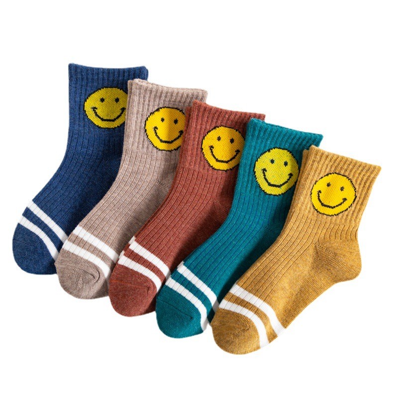 Autumn Winter Cotton Thicken Socks For Kids Cute Cartoon Happy Boy Striped Socks 5 Pairs Infant Baby Girls Socks 1-12 Years