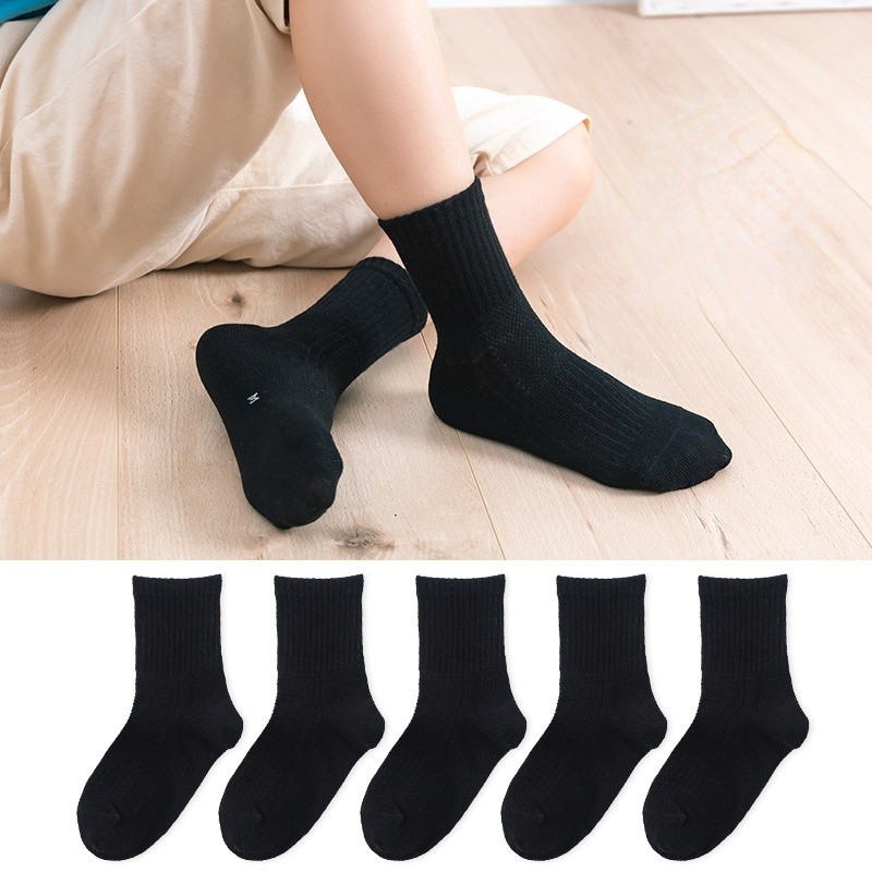 5pairs/lot Pure Color Soft Breathable Cotton Kids School Socks Girls Boys Casual Gray Black White Sports Children Socks