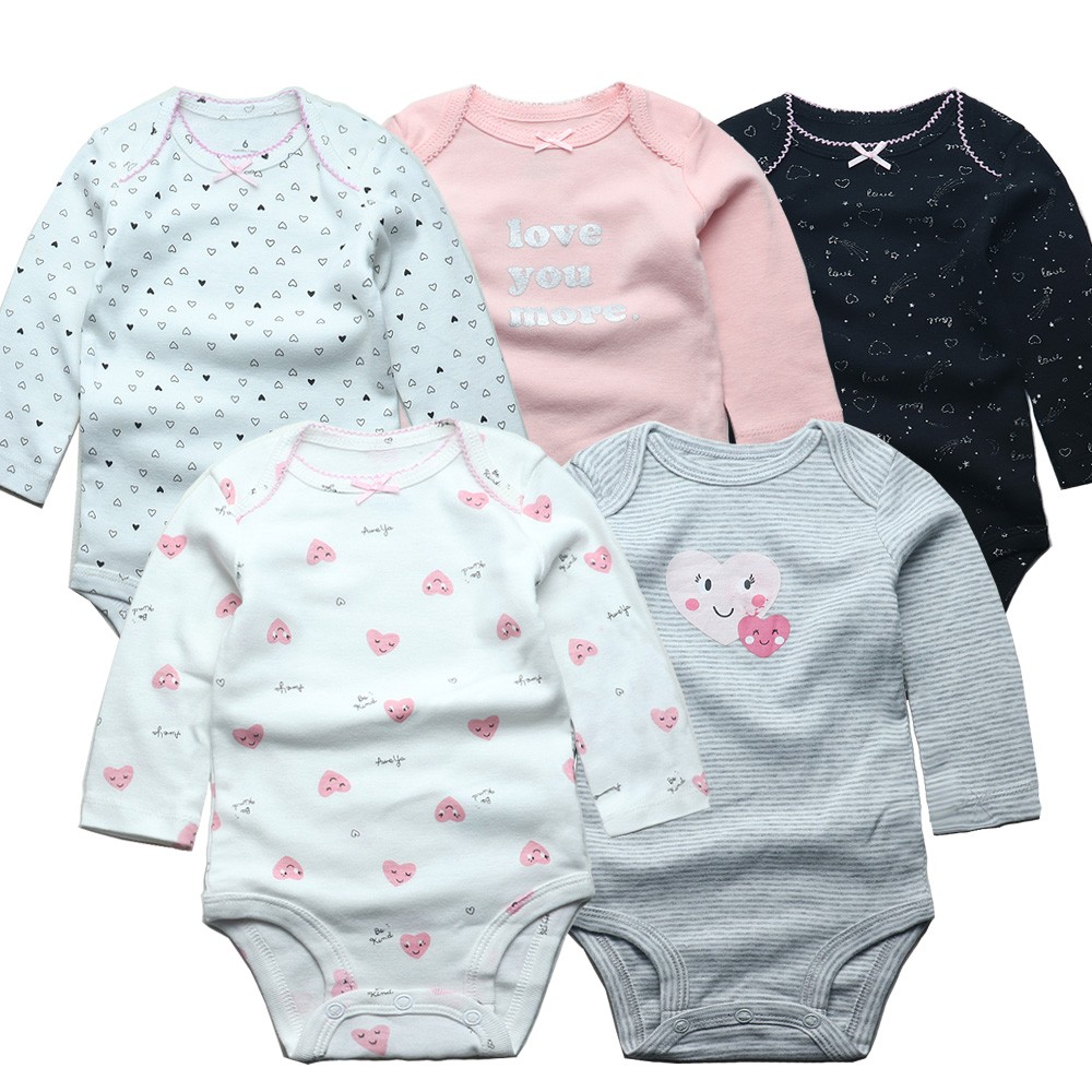 3/4/5pcs Baby Spring Autumn Outerwear Long Sleeve 100% Cotton Boys Girls Clothes Newborn 0-24 Months Clothes