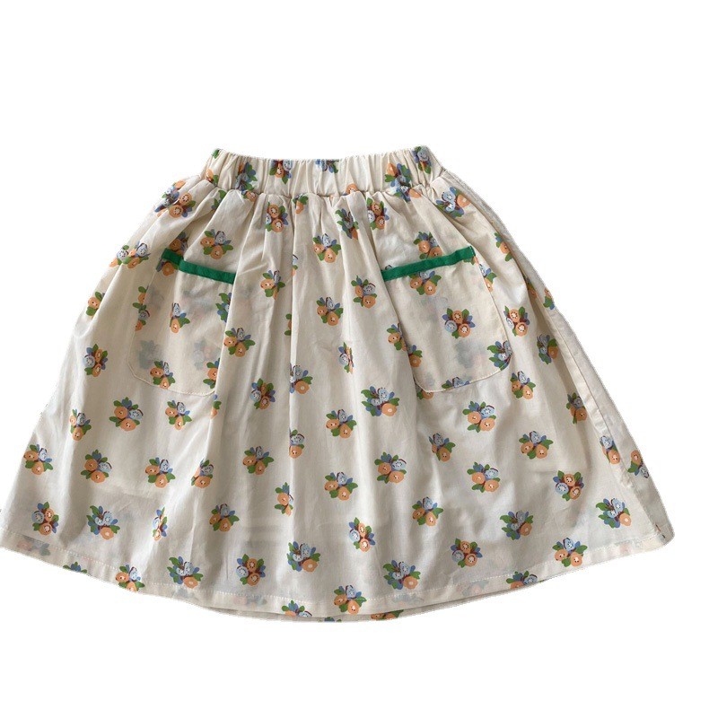 Deere Junmei 2022 Spring New Korean Style Baby Girls Floral Printed Skirts Pockets A-Line Toddlers Kids Cotton Skirt