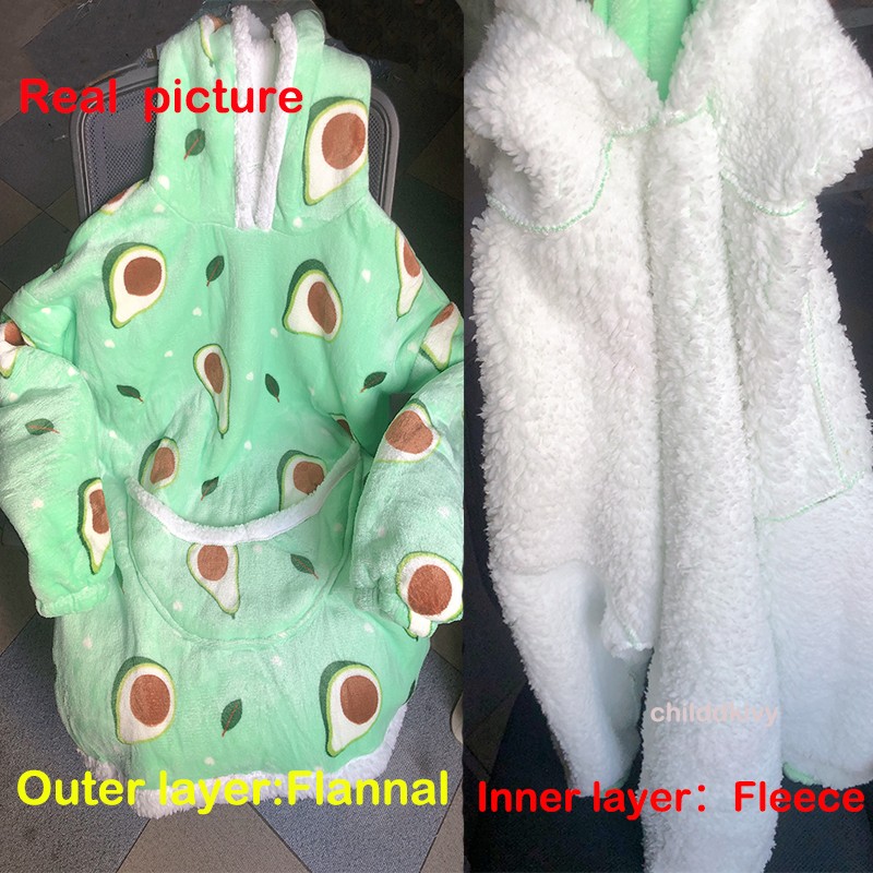 Winter Sherpa Blanket Plush Fleece Family Matching Hoodie Girl Sweatshirt Avocado Homewear Oversized,if you need 2pcs,pls order 2