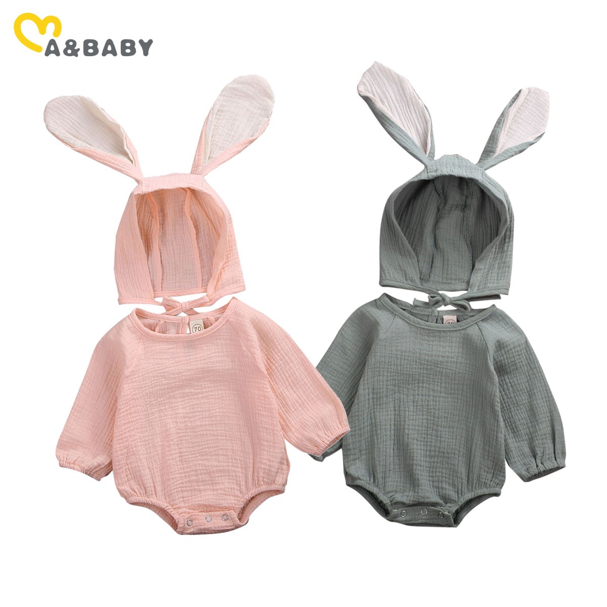 Ma & baby 0-24M Infant Newborn Baby Girls Boys Romper Soft Long Sleeve Jumpsuit Rabbit Ear Hat Outfits Easter Bunny Clothes