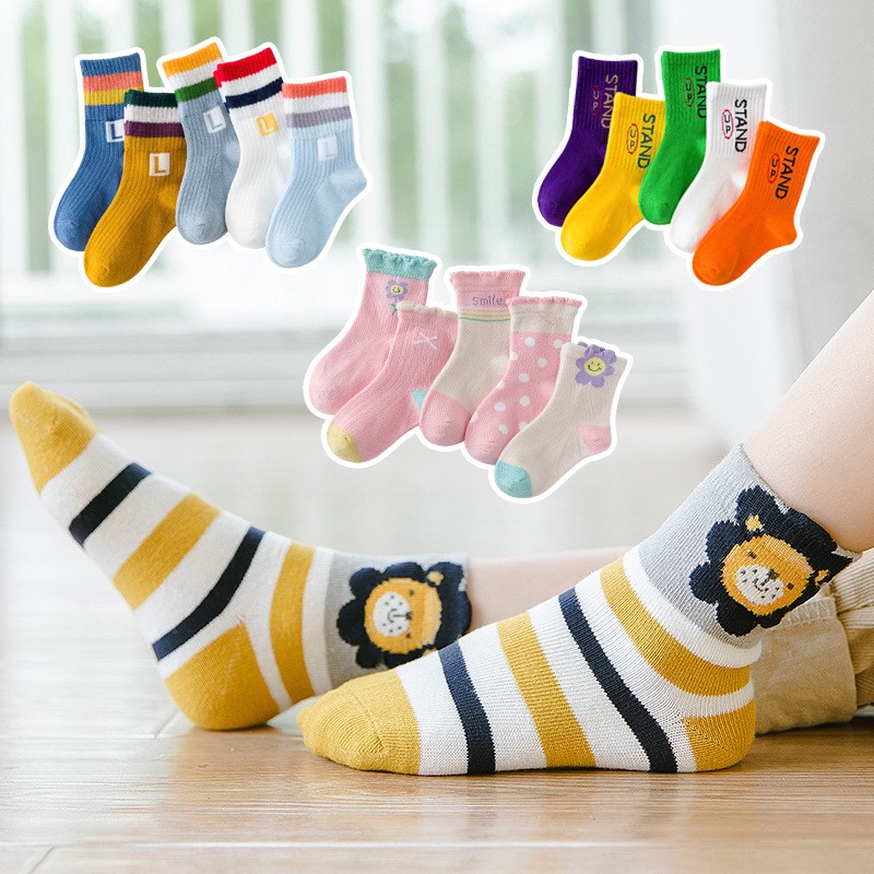 Cotton Kids Socks Spring Autumn Cute Cartoon Newborn Casual Sports Toddler Baby Boys Socks Letters Print Girls Socks 0 to 12 Years