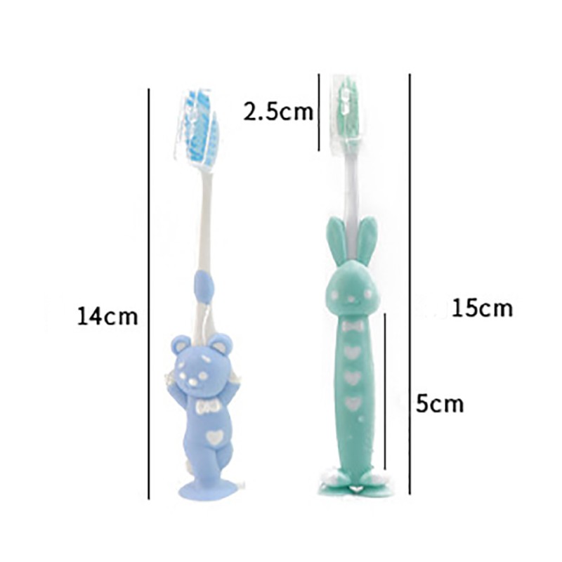 Baby Cartoon Silicone Toothbrush 4pcs/set Cute Rabbit/Bear Shape 4Colors Soft Brush With Suction Dental Seat Health Toothbrush