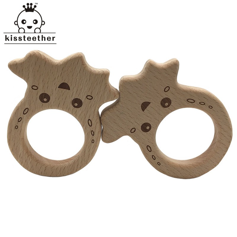 10pcs Safe Kara Teething Baby Cute Teether Antlers Design Wooden Ring Animal Shape Handmade Toy Wooden Teether - Giraffe Teether