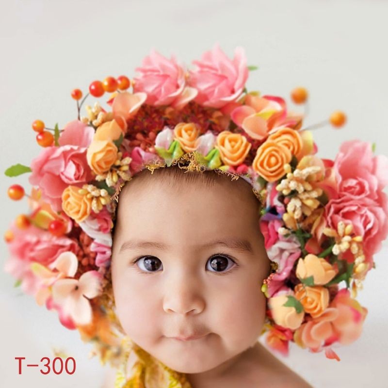 Newborn Photography Props Baby Handmade Flowers Colorful Bonnet Hat Infant Studio Shooting Photo Props Posing Accessories