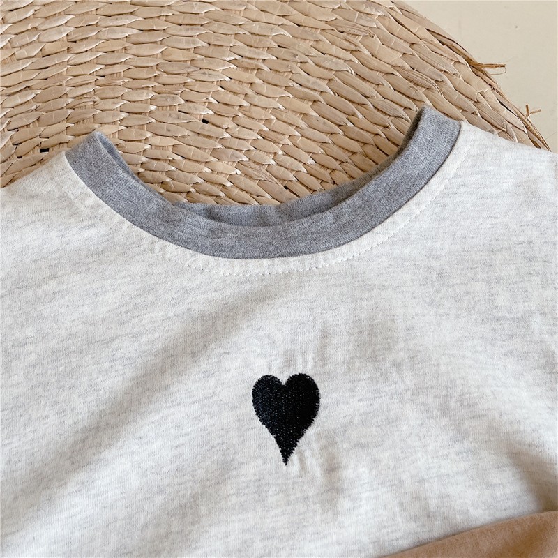 Summer Kids Love Embroidery Half Sleeve T-shirt Girl Casual Cotton Base Tops