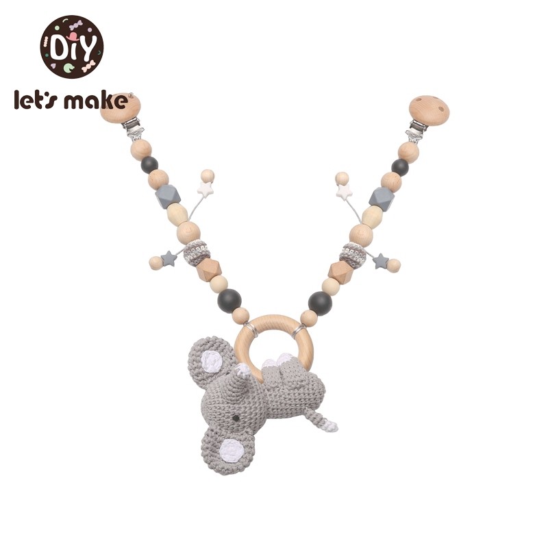 Baby Wooden Toy Stroller Clip Baby Mobile Stroller Customized Silicone Pill Pacifier Chain Chew Silicone Rattle Baby Wooden Teether