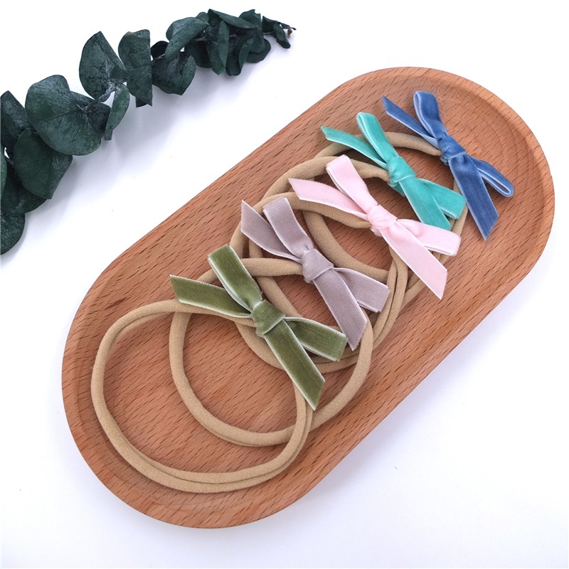 32pcs mini velvet ribbon bow nylon headband newborn baby boy velvet bow hair bands accessories