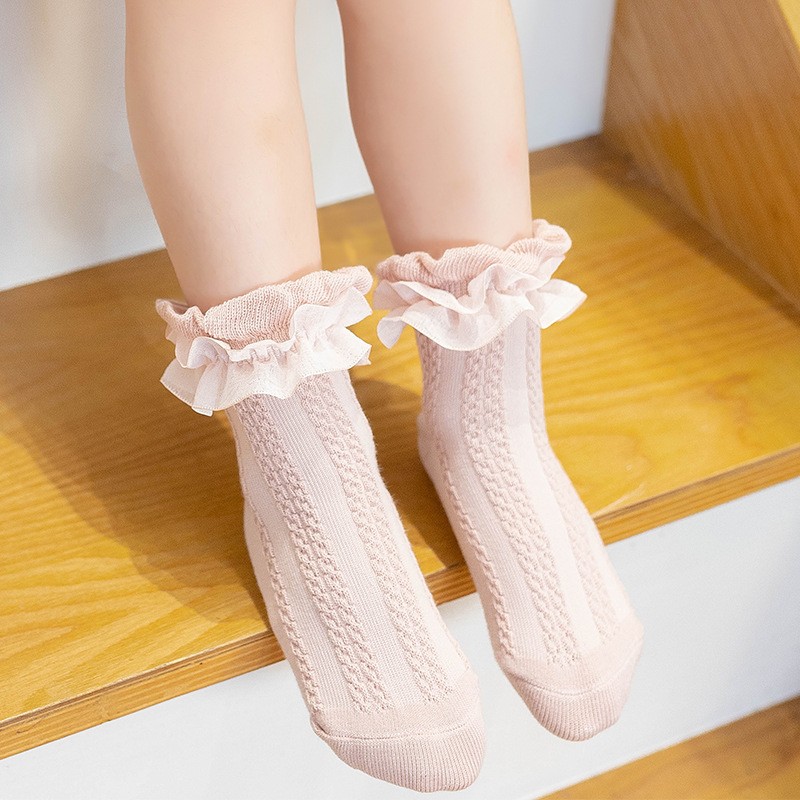 Spring Baby Girls Soft Cotton Ruffle Lace Ankle Princess Dress Socks for 0-12Y Toddler Infant Baby Solid Color White Flower Socks