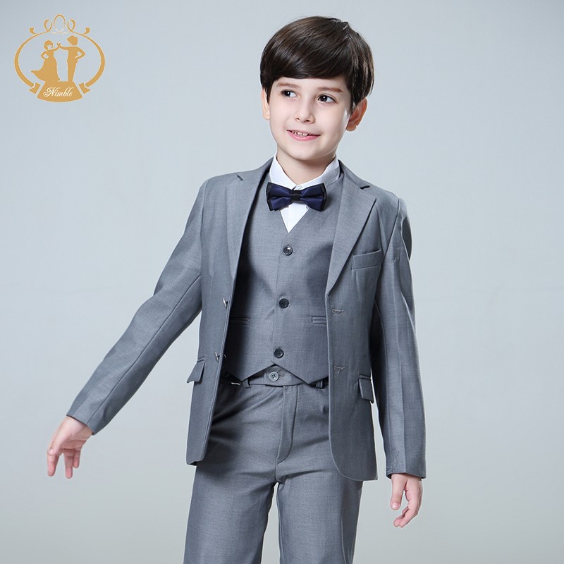 Nimble spring autumn formal boys suits for weddings children host costume clothing wholesale 3pcs/set blazer jacket pants