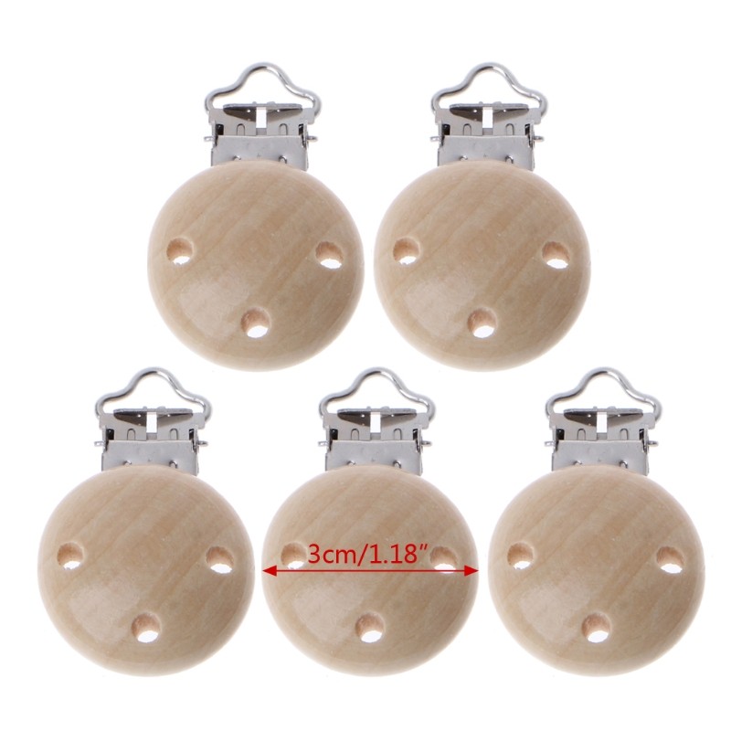 5pcs Metal Wooden Baby Pacifier Clips Soother Clamps Holders Accessories