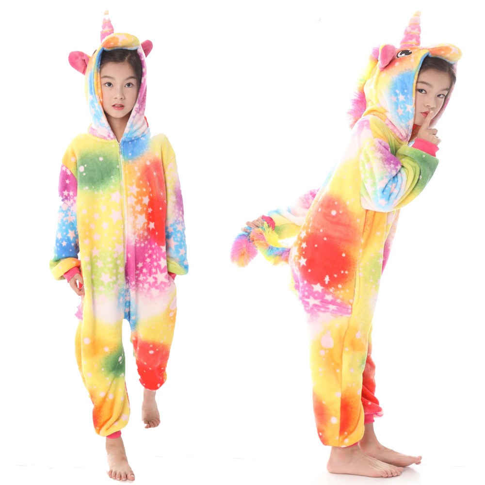 Winter Kigurumi Kigurumi Soft Warm Soft Flannel Pajamas Cartoon Animal Hooded Pajamas Boys Unicorn Pajamas Girls Kids Sleepwear