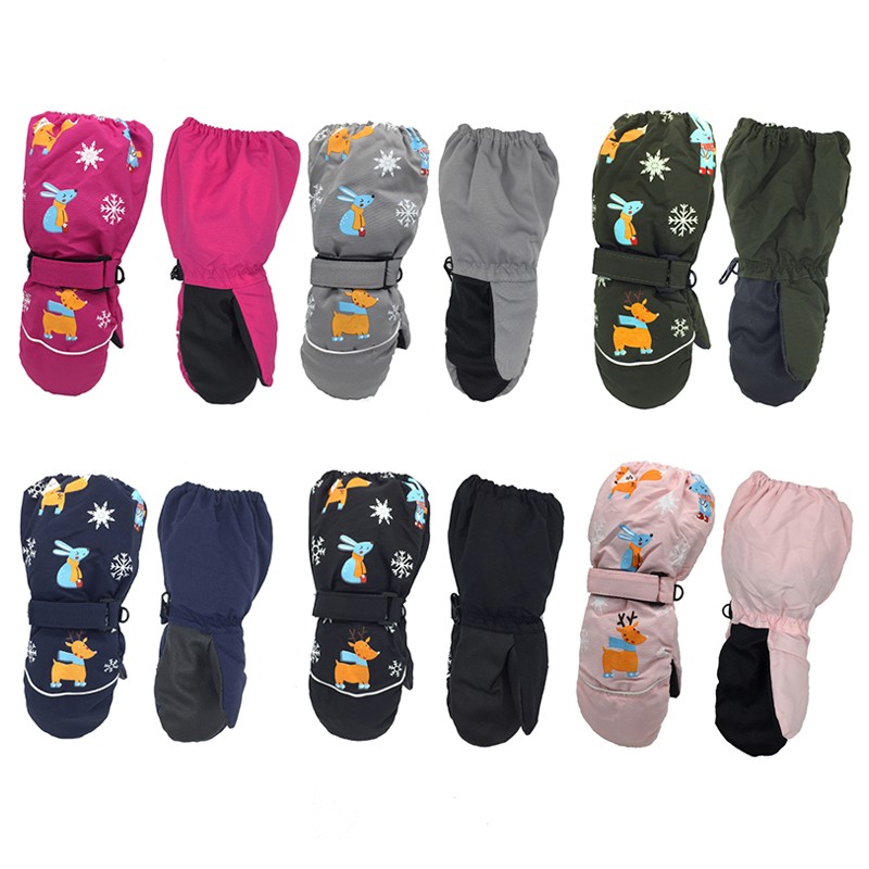 Kids Ski Gloves Long Sleeve Thick Windproof Water Resistant Non Slip Cartoon Deer Rabbit Winter Gloves