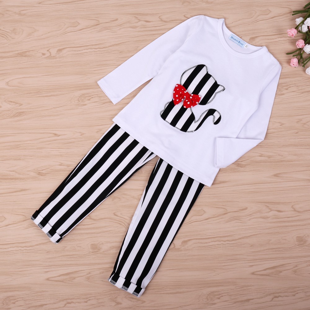 Spring Children Sportswear Clothing Sets White Dress + Striped Trousers 2 Pieces Sets Girl Kids Girls Clothes