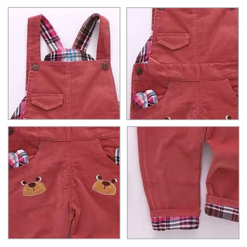 Infant Jeans Little Kids Cartoon Cute Suspenders Tolfield Causal Trousers Spring Autumn Baby Boys Girls Warm Pants 18M-4Y JYF