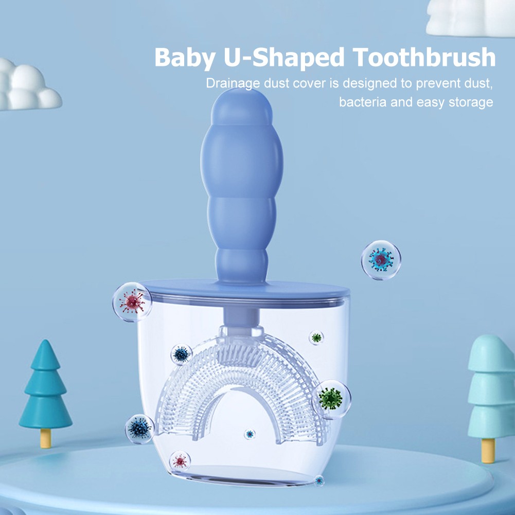 New Baby Toothbrush Children Dental Oral Care Cleaning Brush Comfortable Baby Silicone Newborn U-shaped Brush With Dust Cover