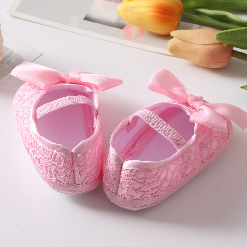 Newborn Girls Shoes First Walkers Princess Bowknot Baby Shoes Soft Sole Non-slip Infant Crib Shoes+Hair Band