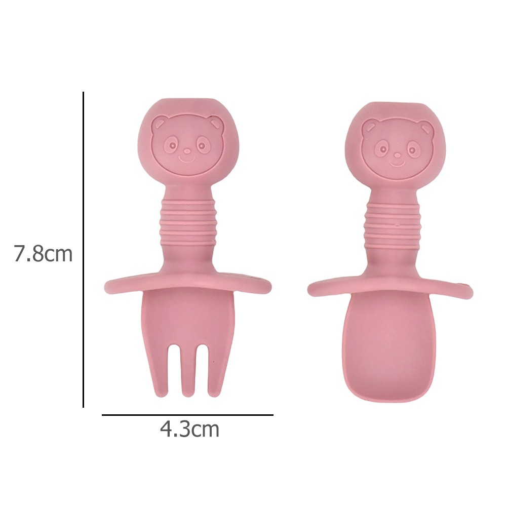 Soft Silicone Baby Tableware Self Feeding Spoon Fork Kids Baby Easy Grip Children's Cutlery Sets Short Handle Utensils Non-slip