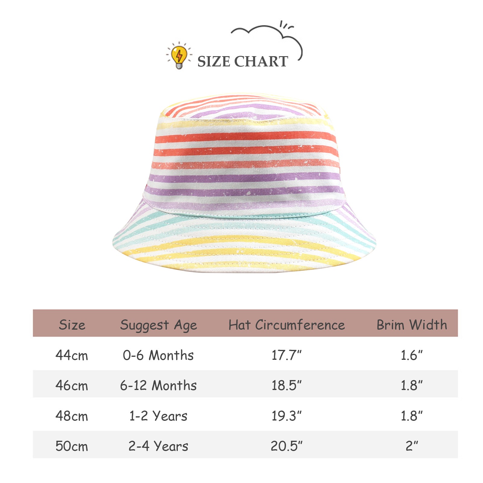 Spring Summer Children's Sunshade Bucket Cap Colorful Big Brimmed Baby Cotton Casual Hat