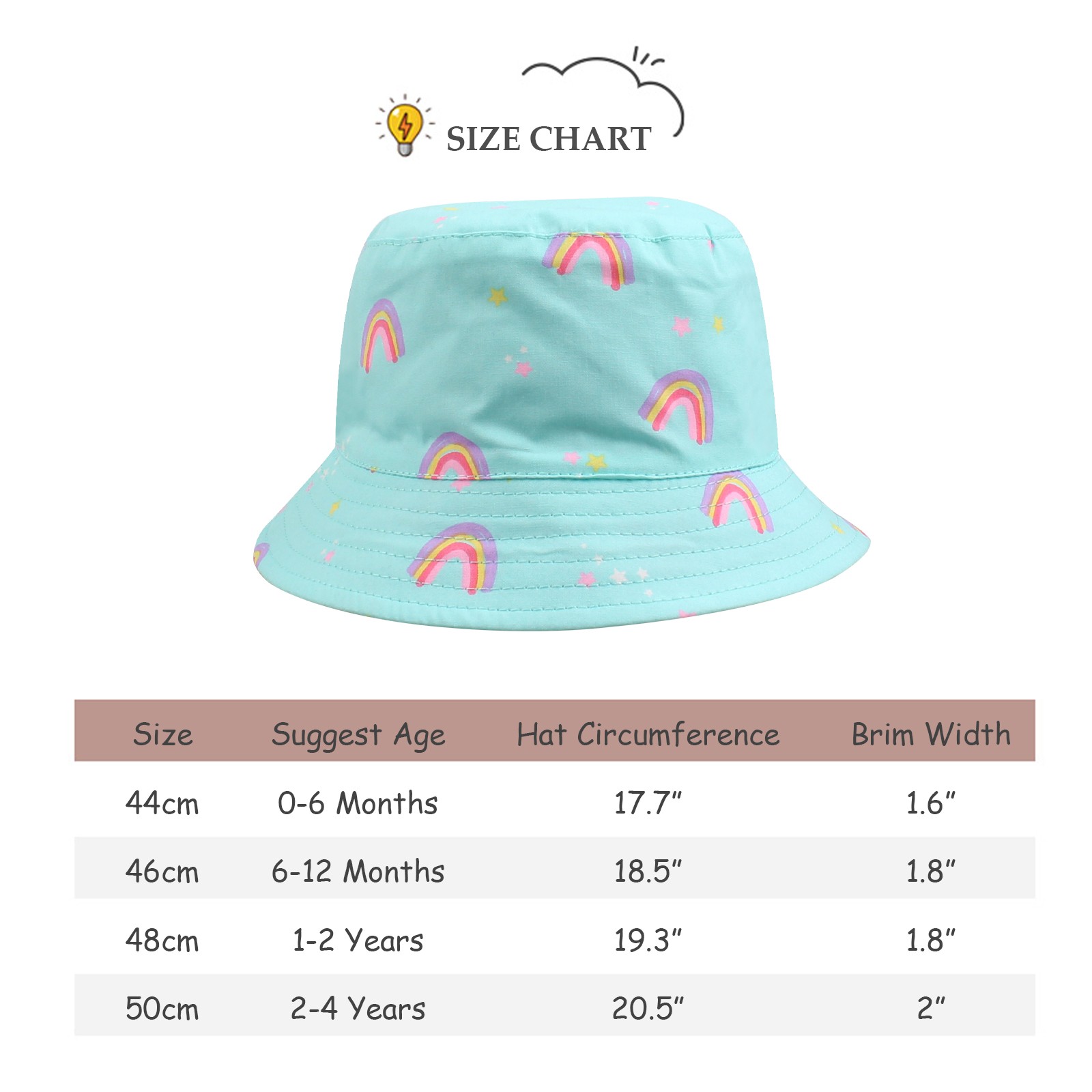 Fresh sun-shading fisherman hat baby adjustable portable hat kids blue sky rainbow bucket cap