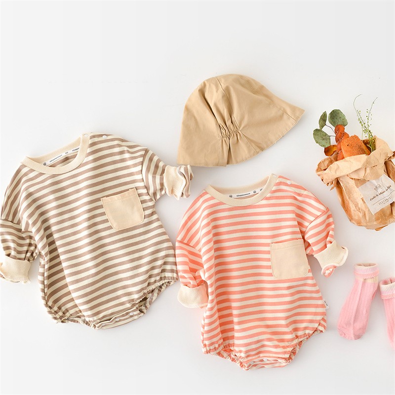 Newborn Casual Underwear 2022 Spring Infant Rompers Outdoor Kids Long Sleeve Stripe Jumpsuits Baby Boys Girls One Piece Clothes