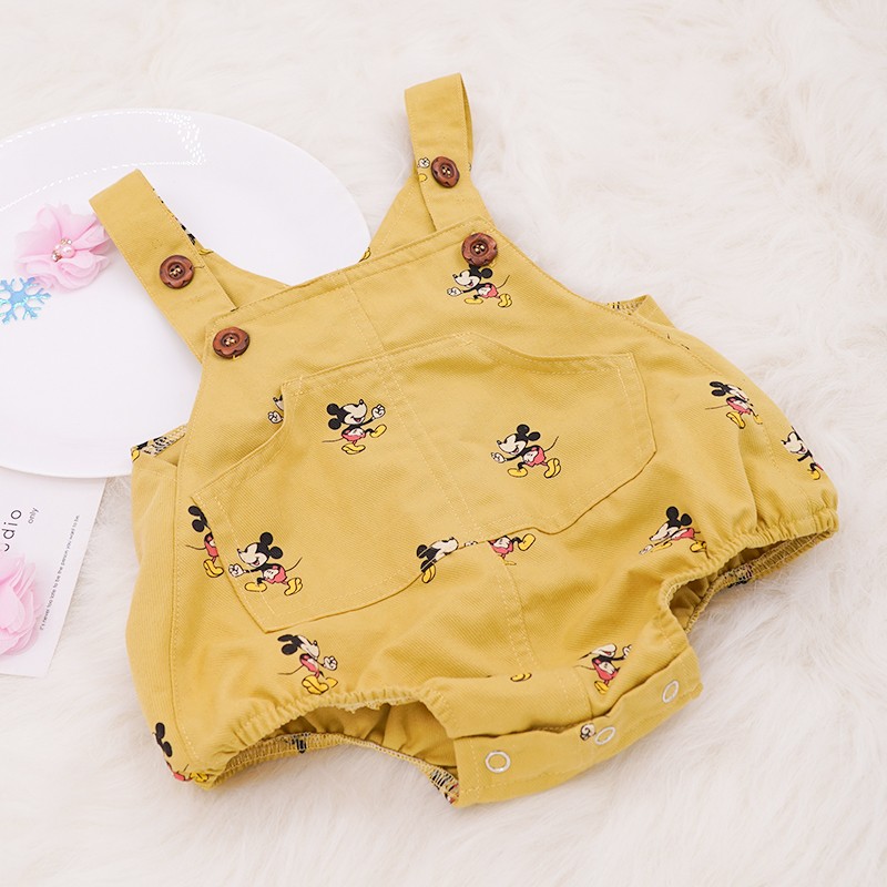 New Disney Newborn Romper Jumpsuit Mickey Mouse Sleeveless Boys Girls Infant Solid Button Casual Suspender Triangle Romper