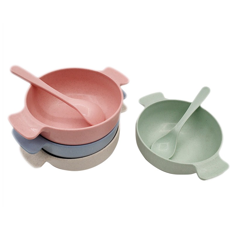 2pcs Baby Feeding Cutlery Set Eco-friendly Wheat Straw Infant Plate Children Dish Utensils Kids Anti-hot Training Bowl Spoon