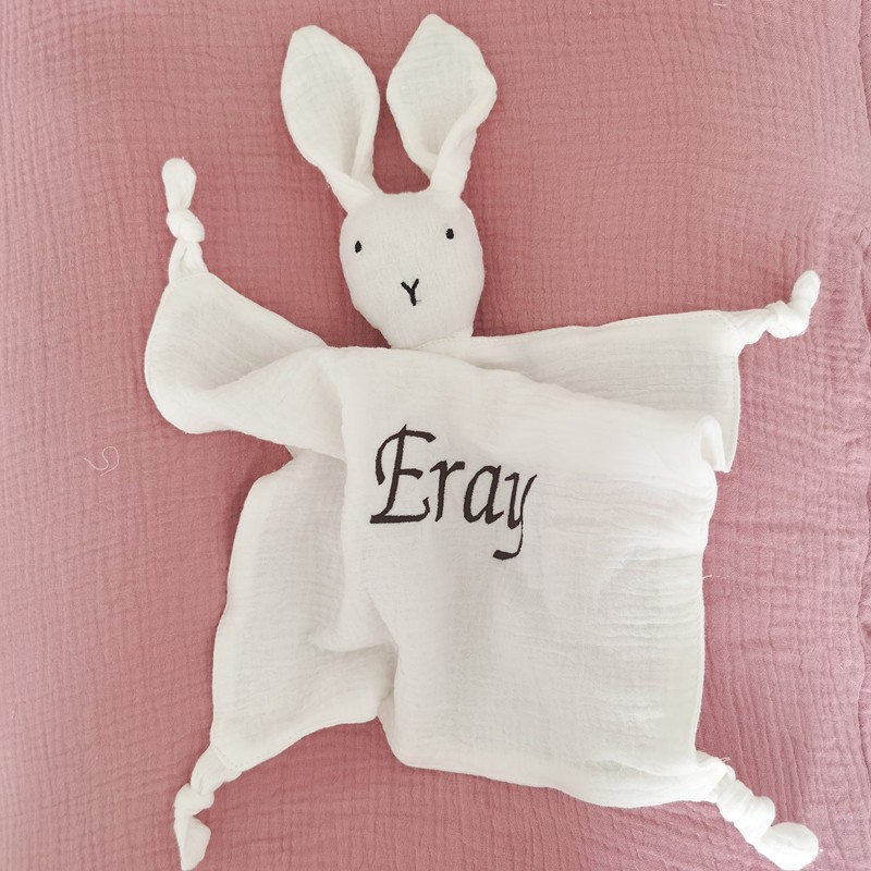 Name Embroidered Kids Sleeping Toy Soothe Appease Towel Bibs Custom Newborn Sleeping Dolls Baby Cotton Muslin Comforter Blanket