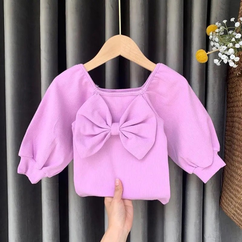 Spring Autumn Kids Girl T-shirt Children Girls Bow Casual Top Sweet Baby Clothes Toddler Long Sleeve Fashion Top