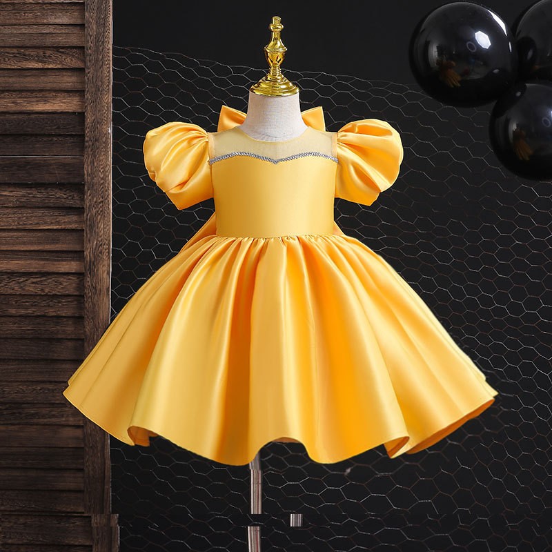 Pink Puff Sleeve Baby Girl Dress Bowknot White Party Dresses for Girls Wedding Birthday Festive Kids Things Children 1-12Y