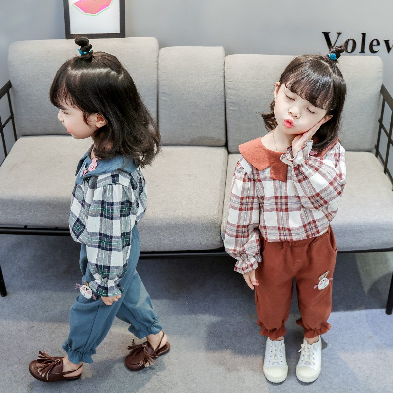Baby Girls Clothes Sets Kids 2022 Fashion Infant Spring Autumn Sweet 2pcs Print Clothes Doll Collar Tops+Pants Baby Suits