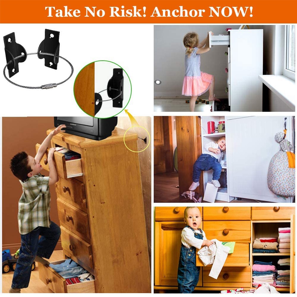 Furniture Anchors for Baby Proofing Metal Baby Proofing Furniture Straps Security Wall Anchors Kit Safe for Kids