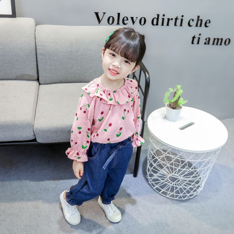 2022 Baby Girls Clothing Sets Infant Fashion Spring Autumn 2pcs Sweet Full Cherry Print Clothes+Pants Children Tracksuits